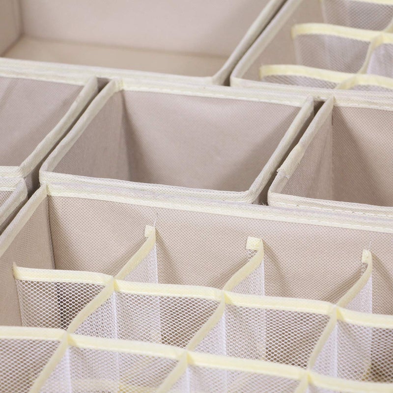 TENABORT 21 Pack Foldable Drawer Organizer Dividers Cloth Storage Box Closet Dresser Organizer Cube Fabric Containers Basket Bins for Underwear Bras Socks Panties Lingeries Nursery Baby Clothes Beige - Image 4
